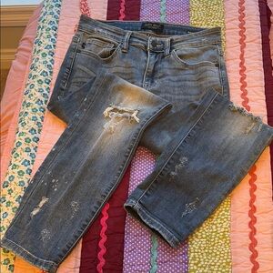 Judy Blue Distressed Straight Leg Blue Jeans, Relaxed Fit 5/27